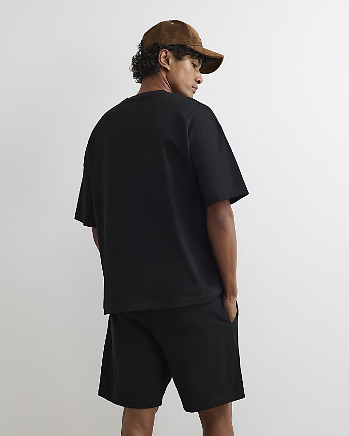 Black Oversized Fit T-Shirt And Shorts Set