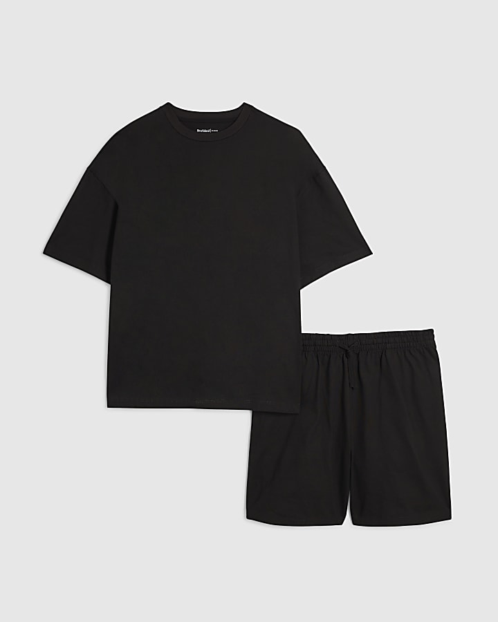 Black Oversized Fit T-Shirt And Shorts Set