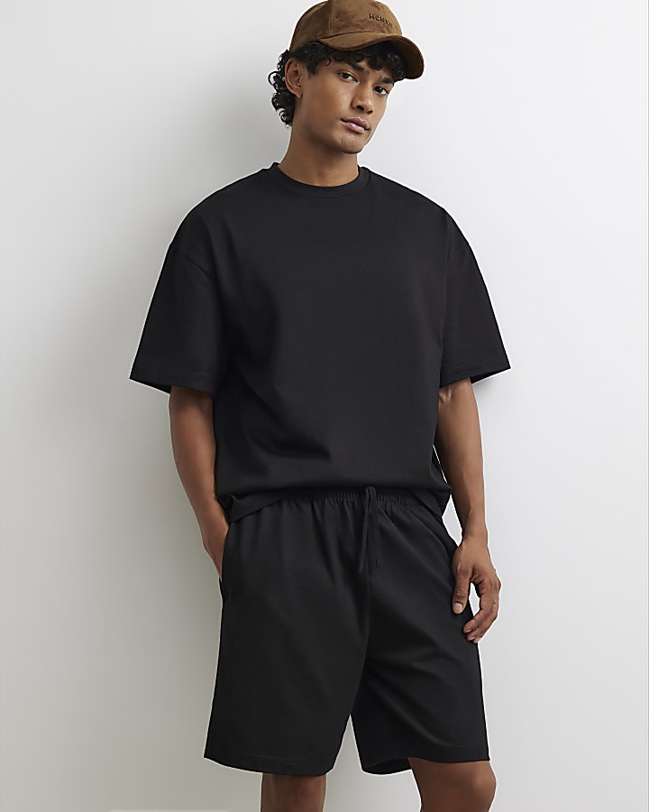 Black Oversized Fit T-Shirt And Shorts Set