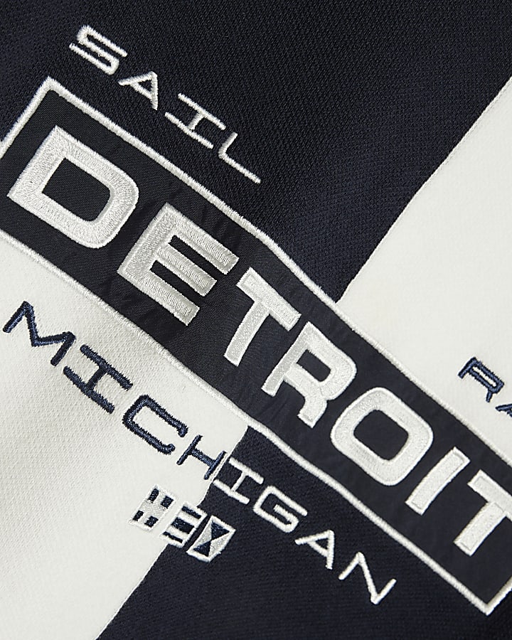 Navy Regular Fit Cotton Check Detroit Jumper