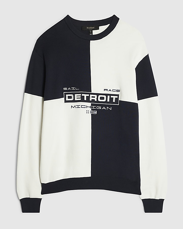 Navy Regular Fit Cotton Check Detroit Jumper