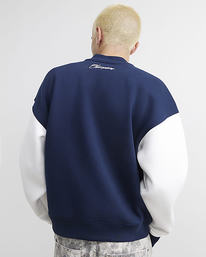 Navy Rennes Varsity Bomber Jacket