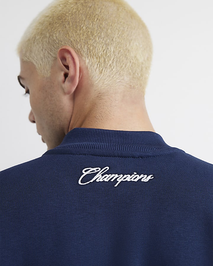 Navy Rennes Varsity Bomber Jacket