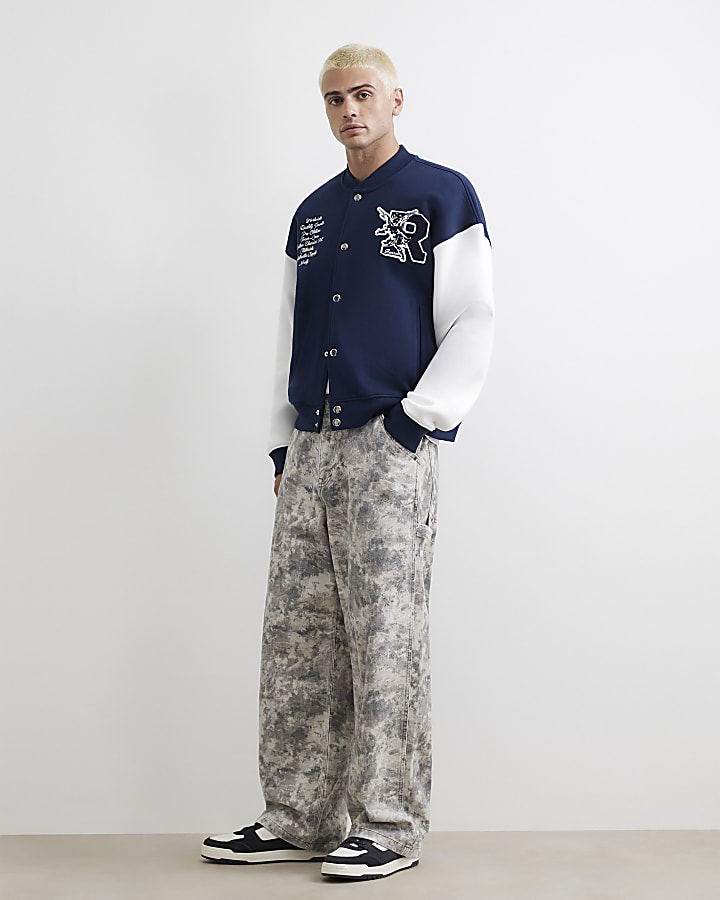 Navy Rennes Varsity Bomber Jacket