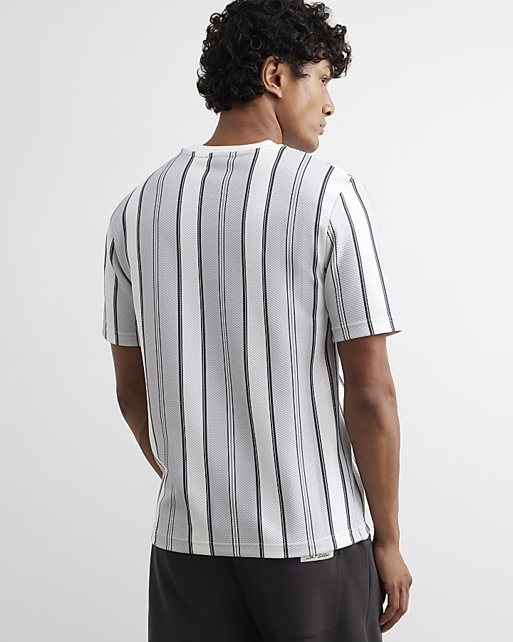 Grey Slim Fit Cotton Texture Stripe T-Shirt