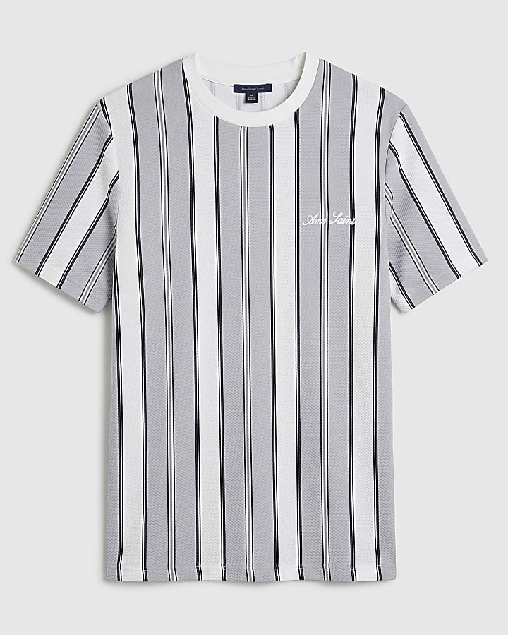 Grey Slim Fit Cotton Texture Stripe T-Shirt