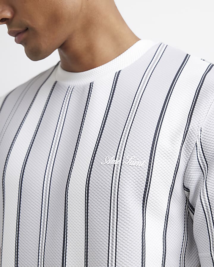 Grey Slim Fit Cotton Texture Stripe T-Shirt
