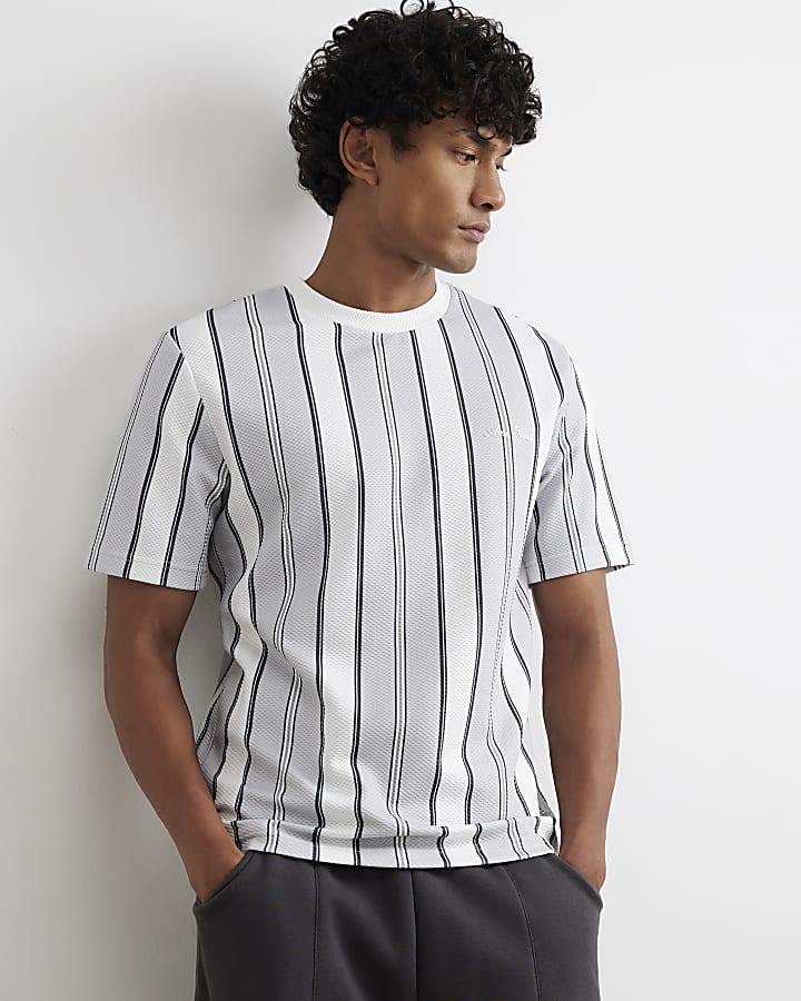 Grey Slim Fit Cotton Texture Stripe T-Shirt
