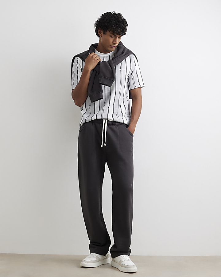 Grey Slim Fit Cotton Texture Stripe T-Shirt