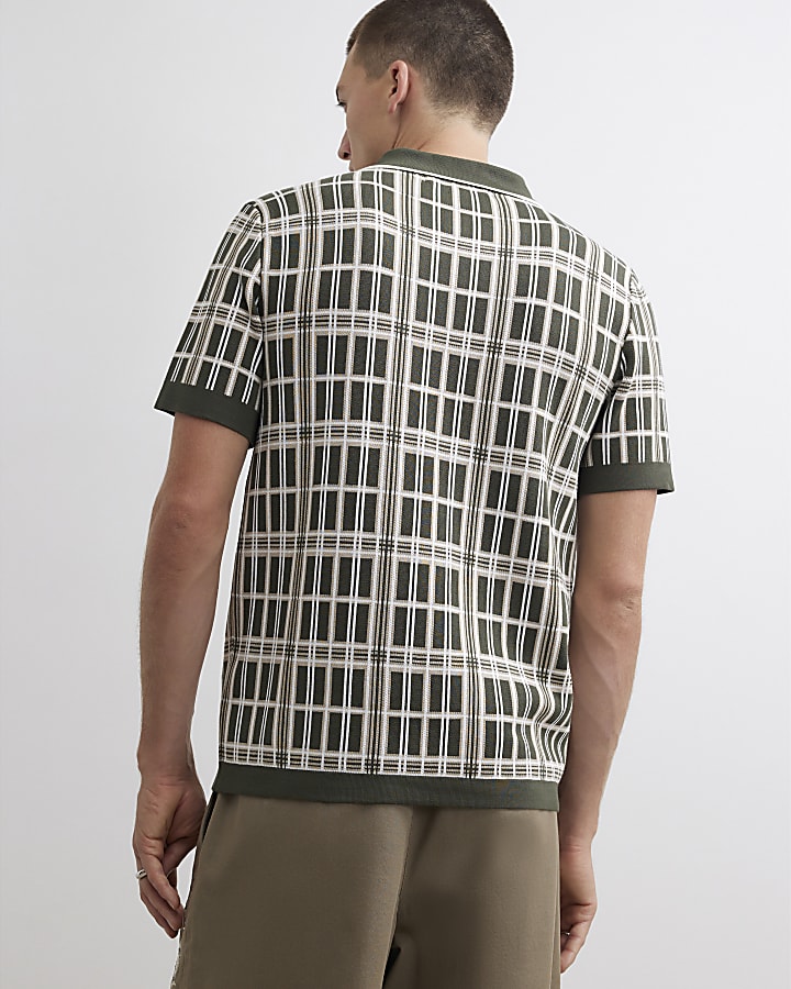 Green Check Knit Chatoyant Polo Shirt
