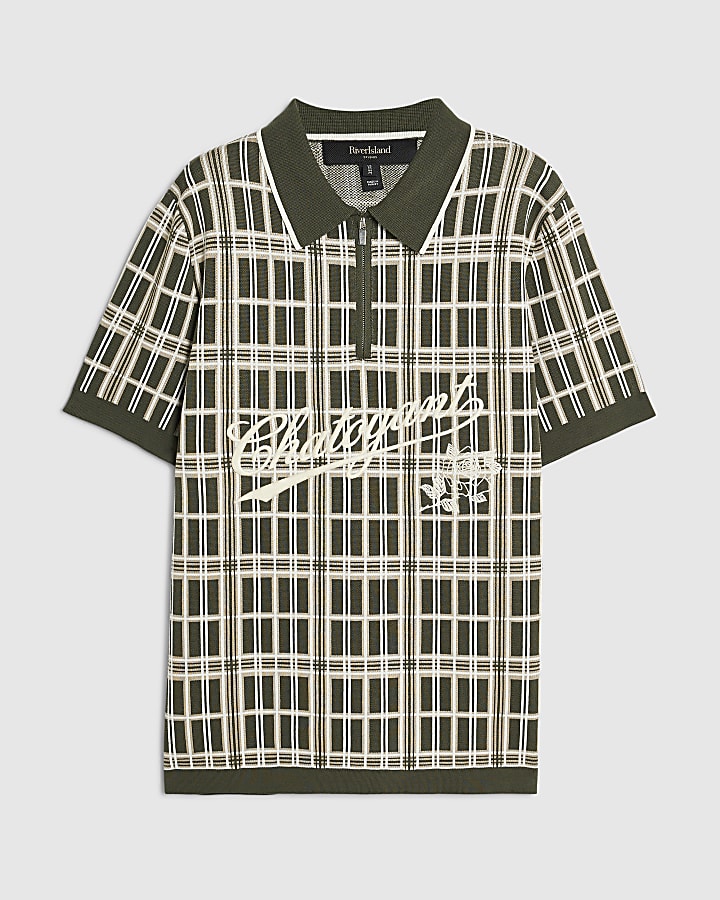 Green Check Knit Chatoyant Polo Shirt