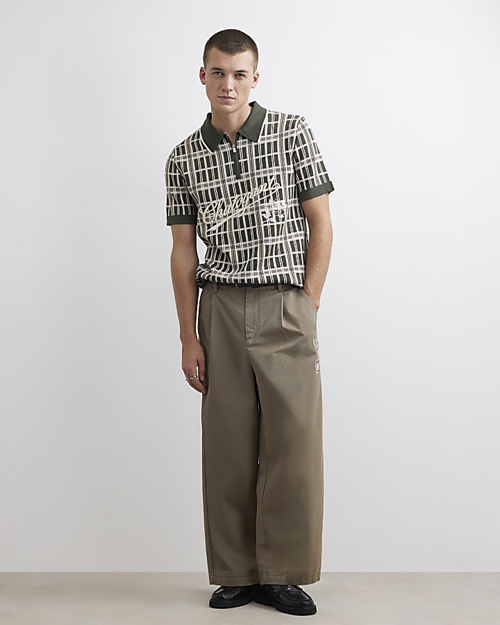 Green Check Knit Chatoyant Polo Shirt