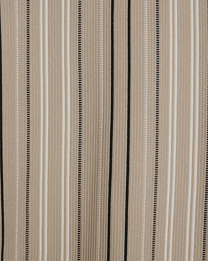 Beige Slim Fit Cotton Stripe Ottoman T-Shirt