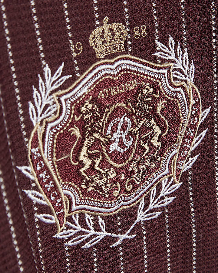Burgundy Cotton Pinstripe Crest T-Shirt