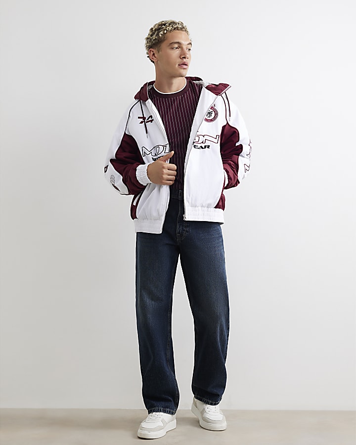 Burgundy Cotton Pinstripe Crest T-Shirt