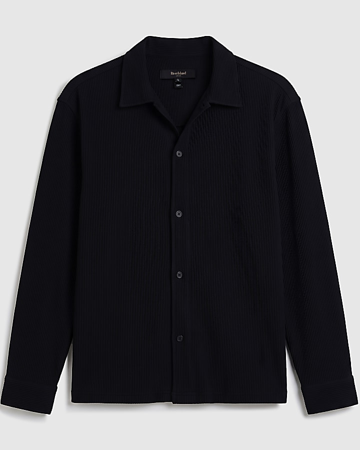 Black Boxy Fit Long Sleeve Plisse Shirt