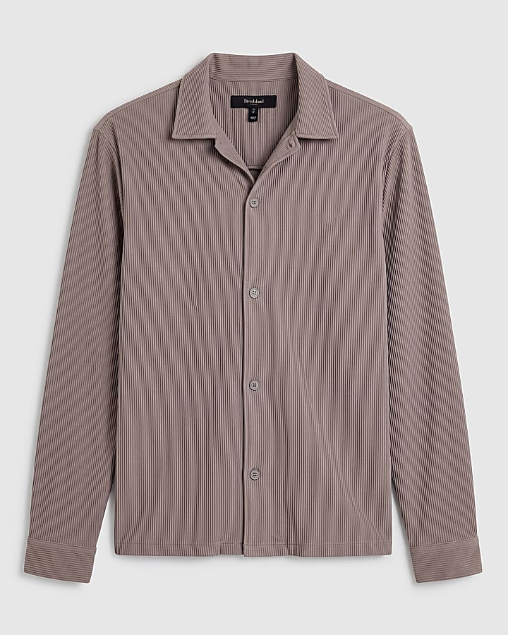 Beige Boxy Fit Long Sleeve Plisse Shirt