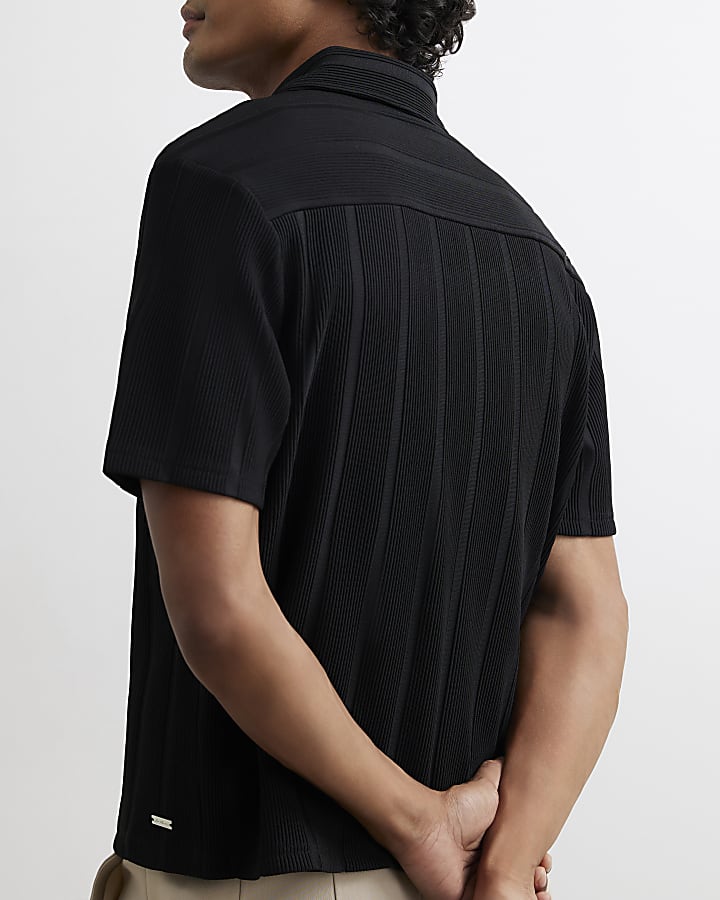 Black Boxy Fit Plisse Shirt