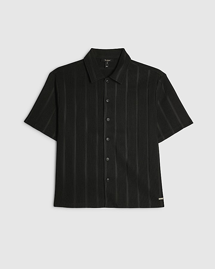 Black Boxy Fit Plisse Shirt