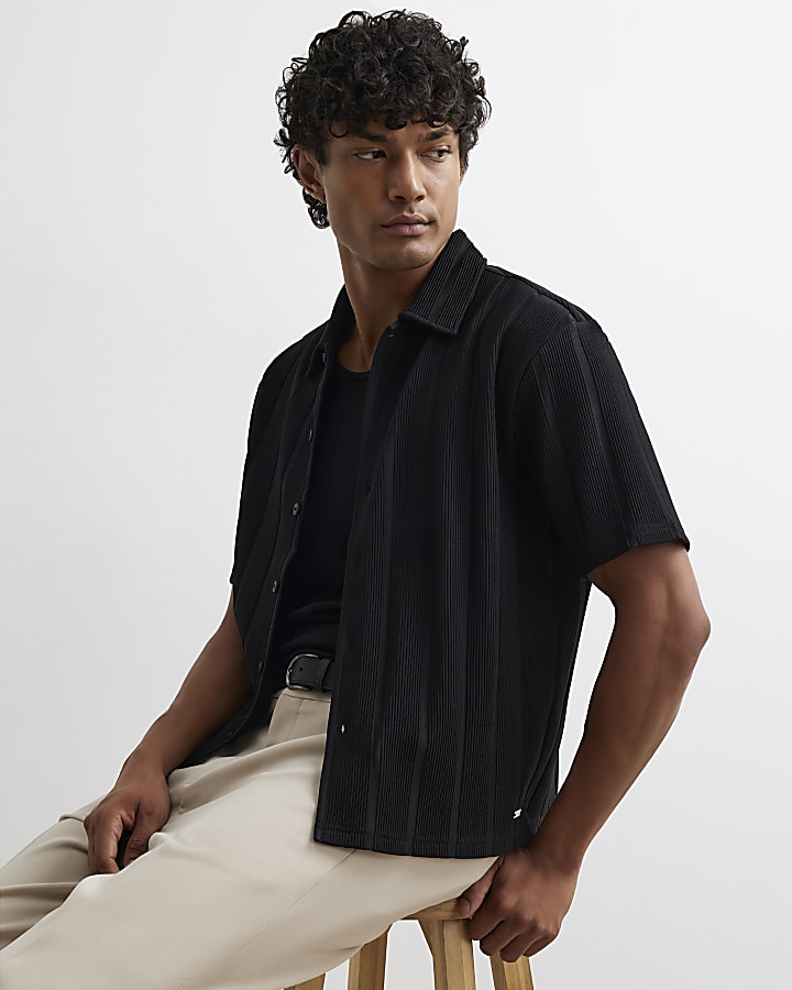 Black Boxy Fit Plisse Shirt