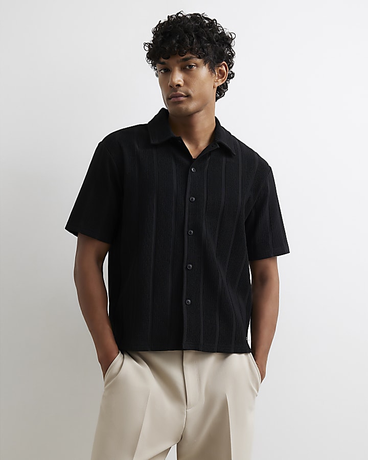 Black Boxy Fit Plisse Shirt