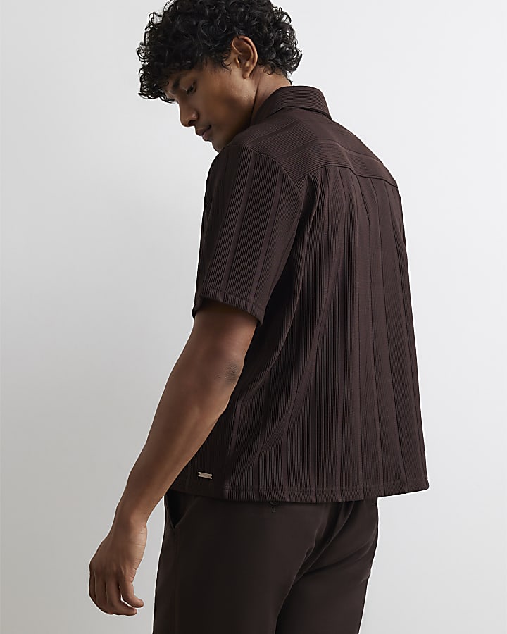 Brown Boxy Fit Plisse Shirt