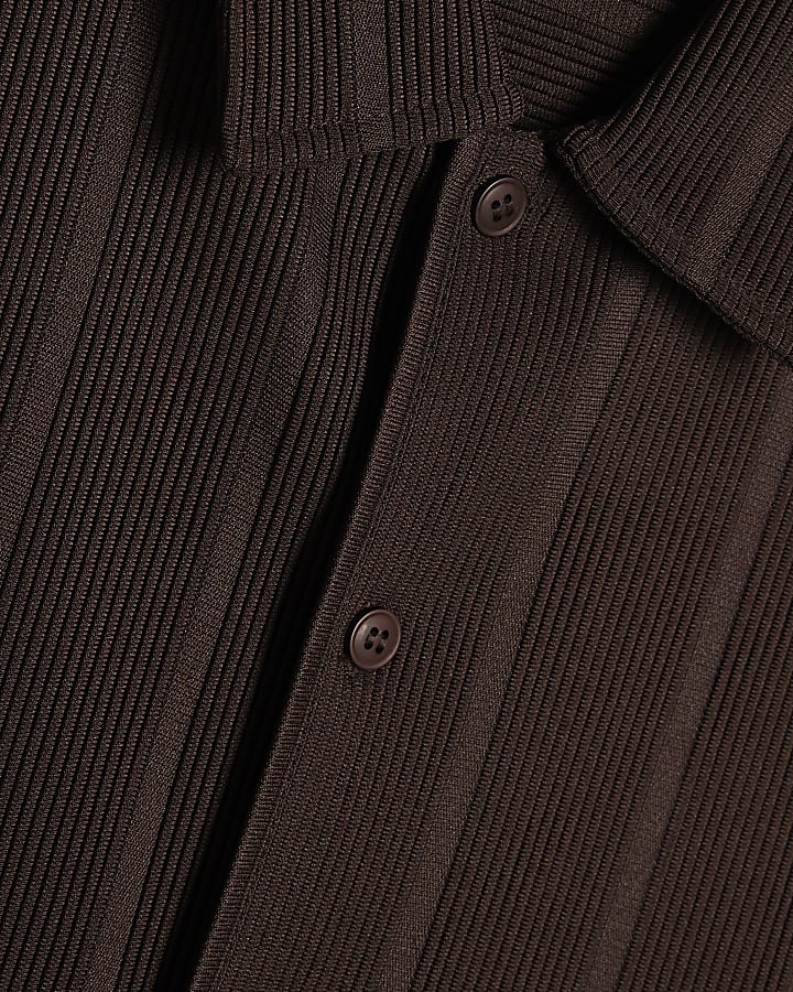 Brown Boxy Fit Plisse Shirt