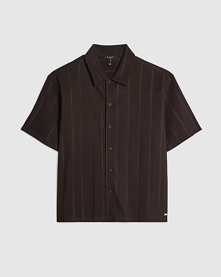 Brown Boxy Fit Plisse Shirt