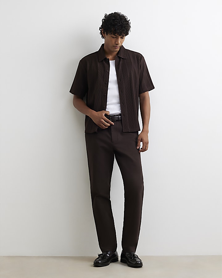 Brown Boxy Fit Plisse Shirt