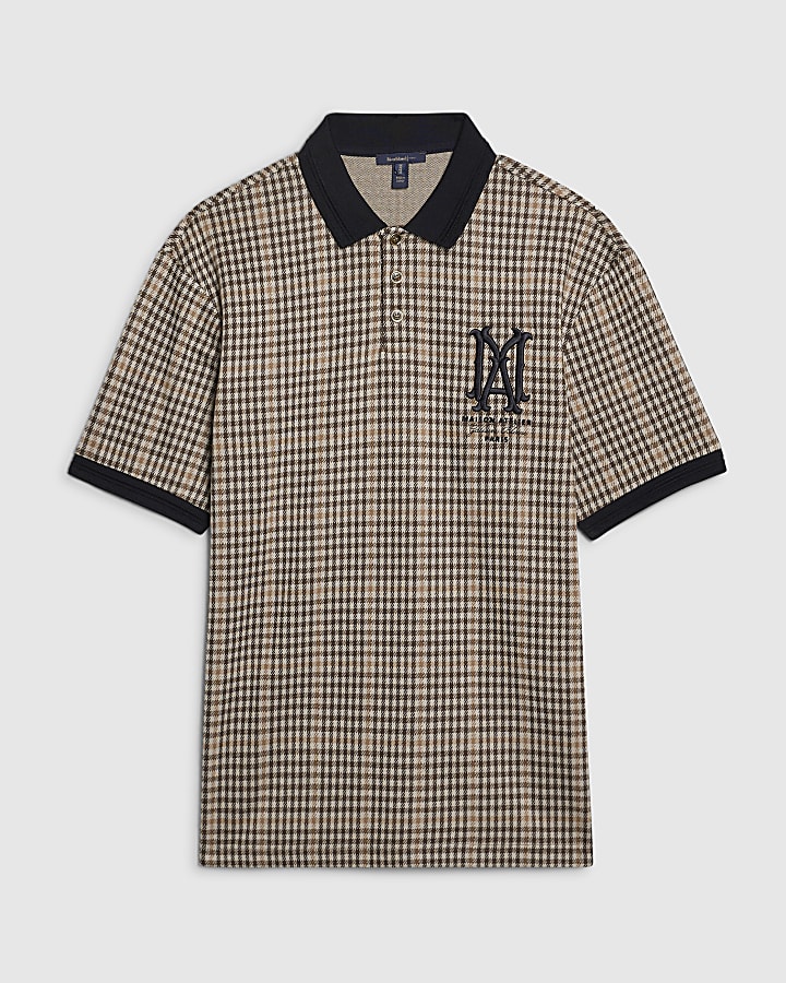Beige Regular Fit Check Polo Shirt