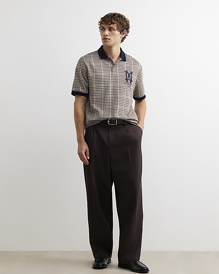 Beige Regular Fit Check Polo Shirt