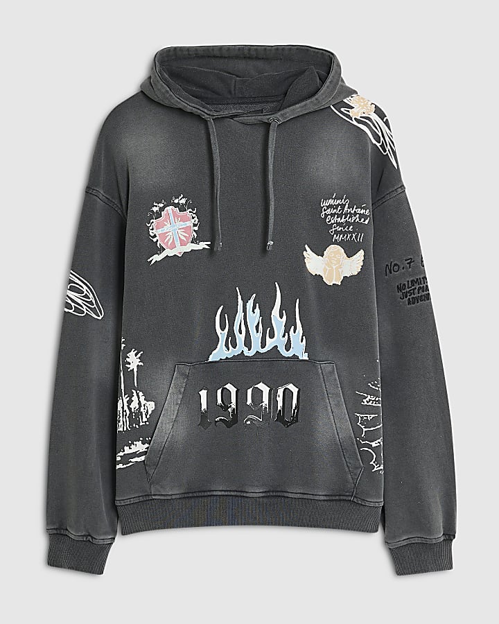 Black Oversized Fit Scribble Hoodie