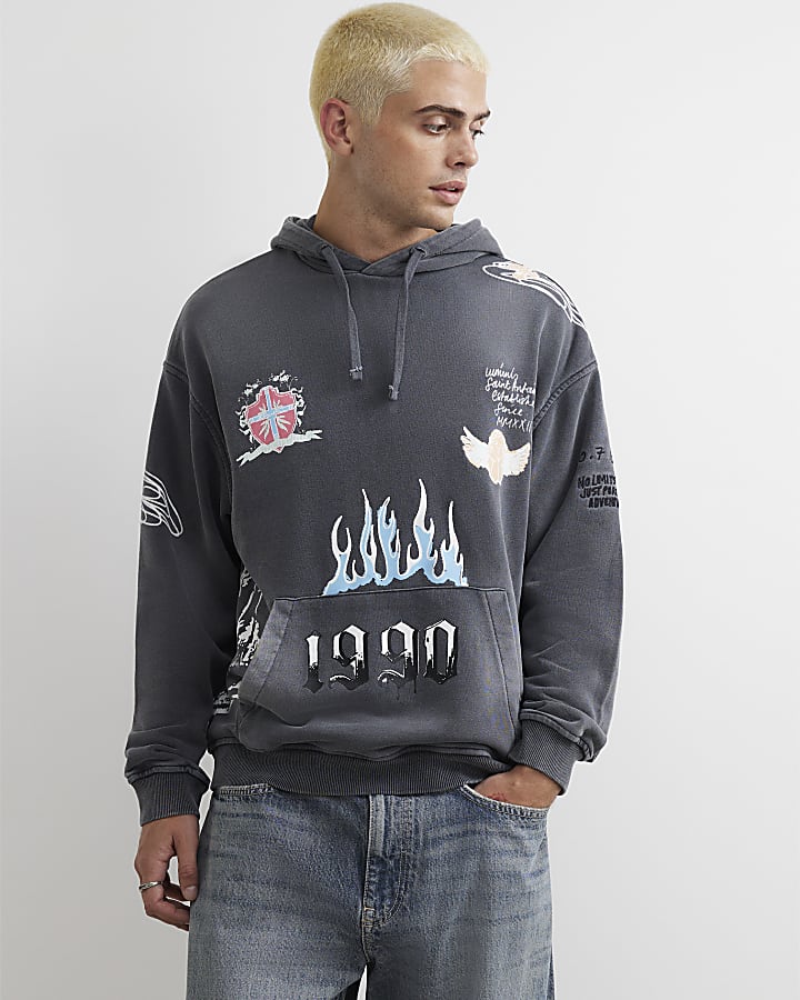 Black Oversized Fit Scribble Hoodie