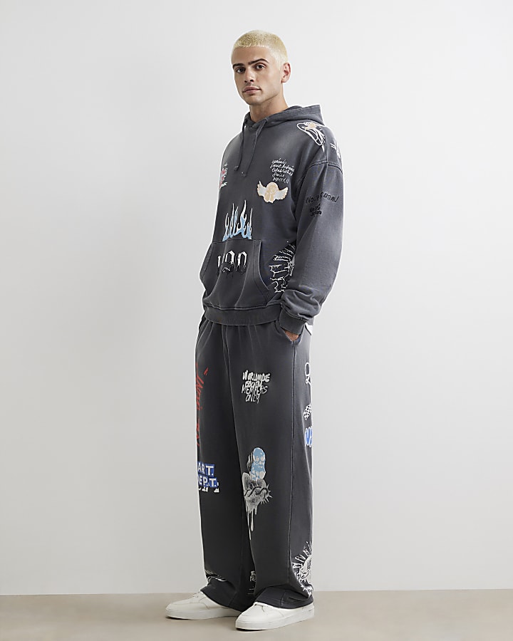 Black Oversized Fit Scribble Hoodie
