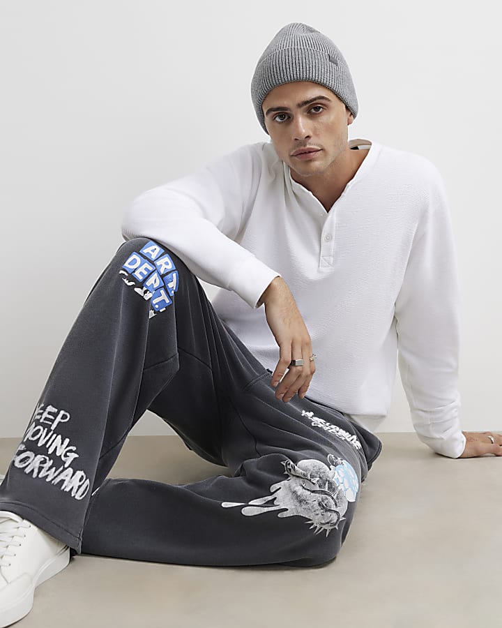Black Wide Leg Scribble Joggers