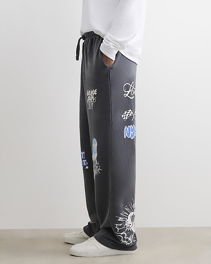 Black Wide Leg Scribble Joggers