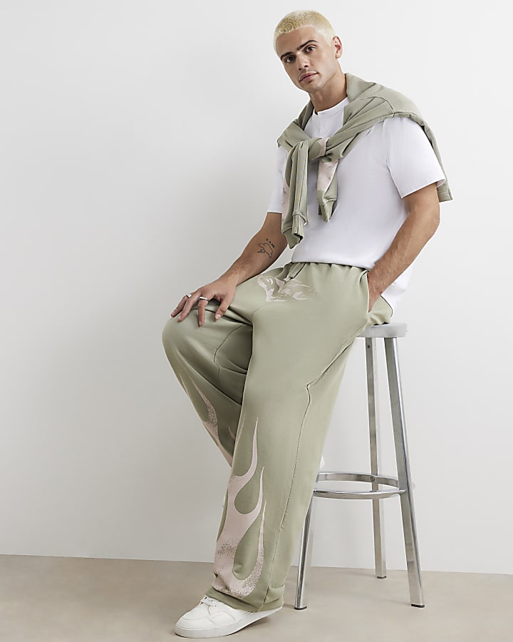 Khaki Cotton Blend Flame Joggers