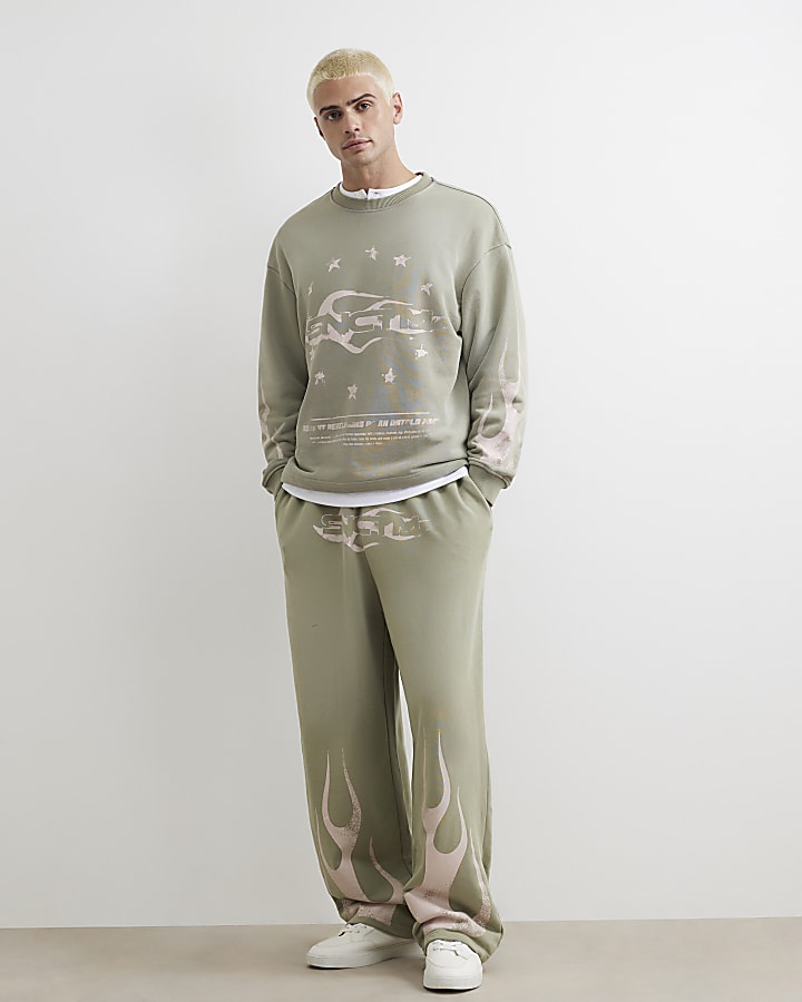 Khaki Cotton Blend Flame Joggers