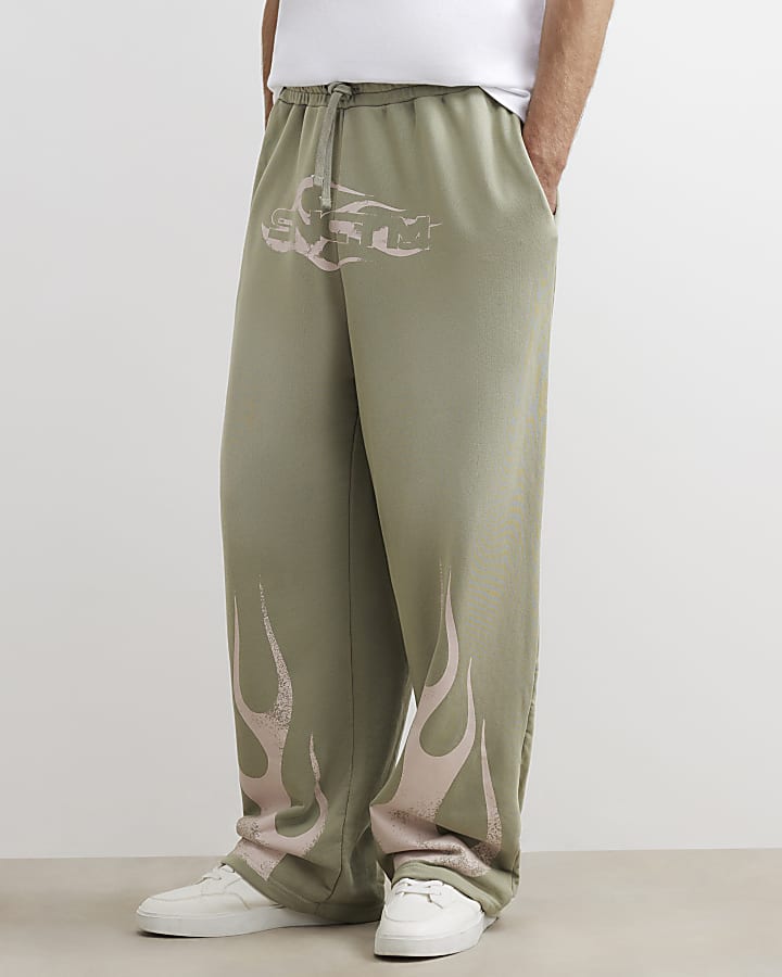 Khaki Cotton Blend Flame Joggers