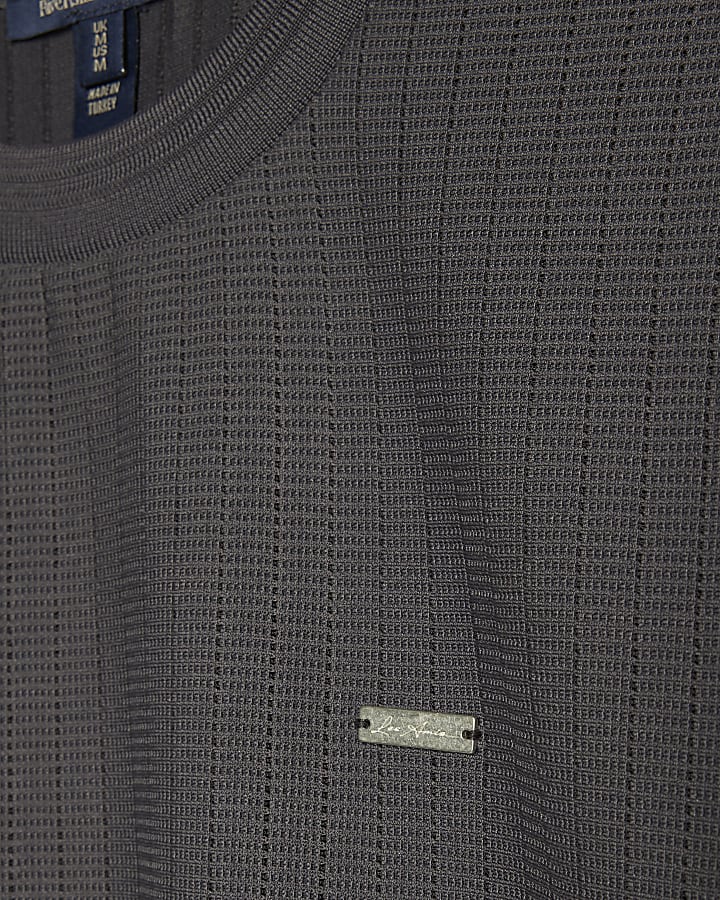 Grey Muscle Fit Textured T-Shirt