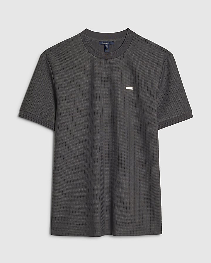 Grey Muscle Fit Textured T-Shirt