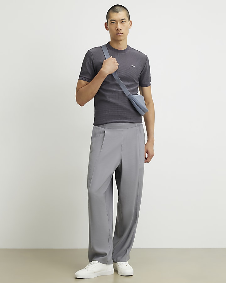 Grey Muscle Fit Textured T-Shirt