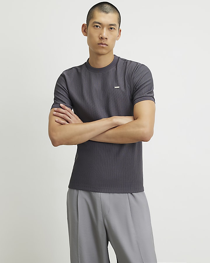 Grey Muscle Fit Textured T-Shirt