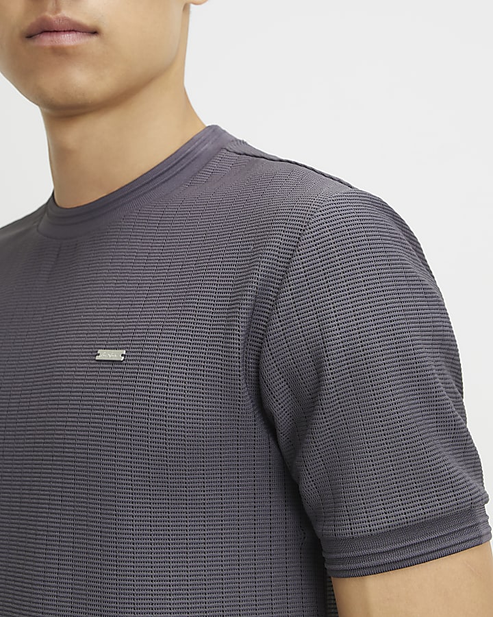 Grey Muscle Fit Textured T-Shirt