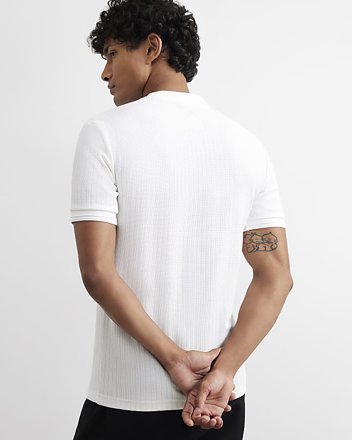 White Muscle Fit Textured T-Shirt