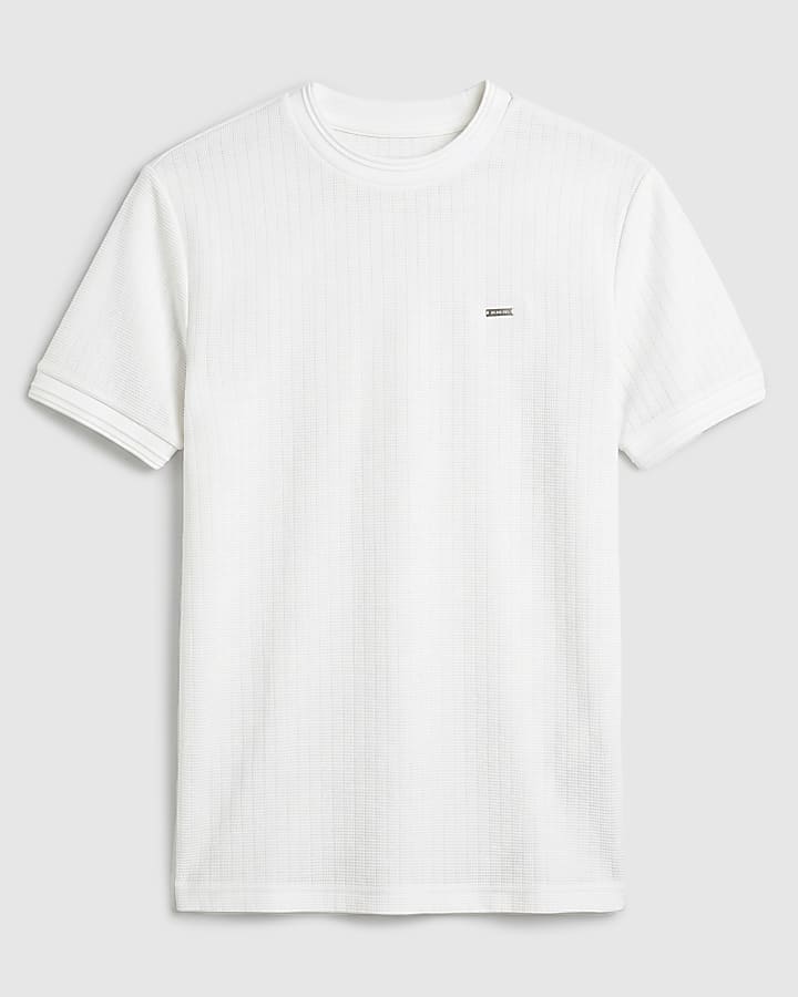 White Muscle Fit Textured T-Shirt