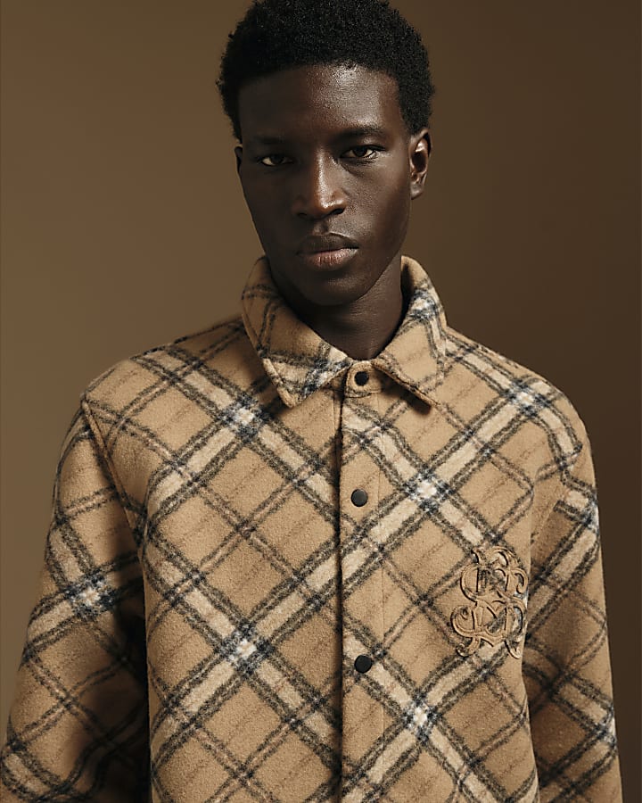 Brown Long Sleeve Check Overshirt