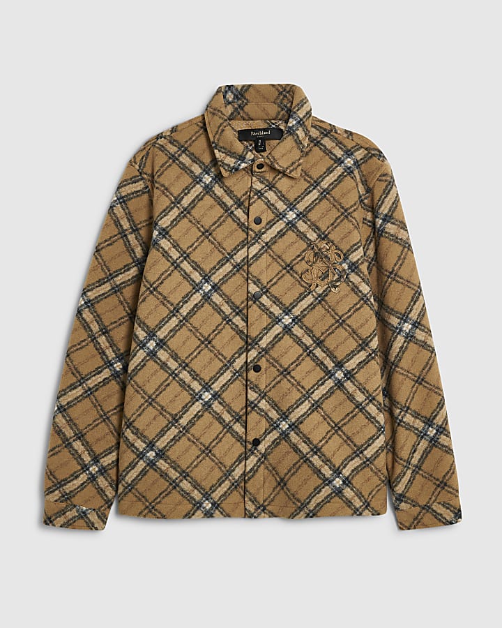 Brown Long Sleeve Check Overshirt