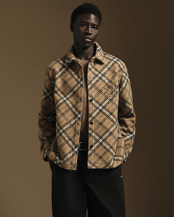 Brown Long Sleeve Check Overshirt