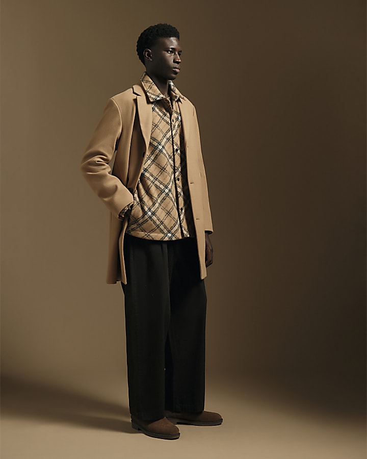 Brown Long Sleeve Check Overshirt